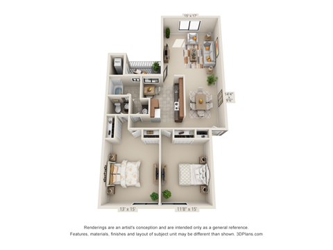 Floor plan for 2 beds, 1.5 baths, 1100 sqft